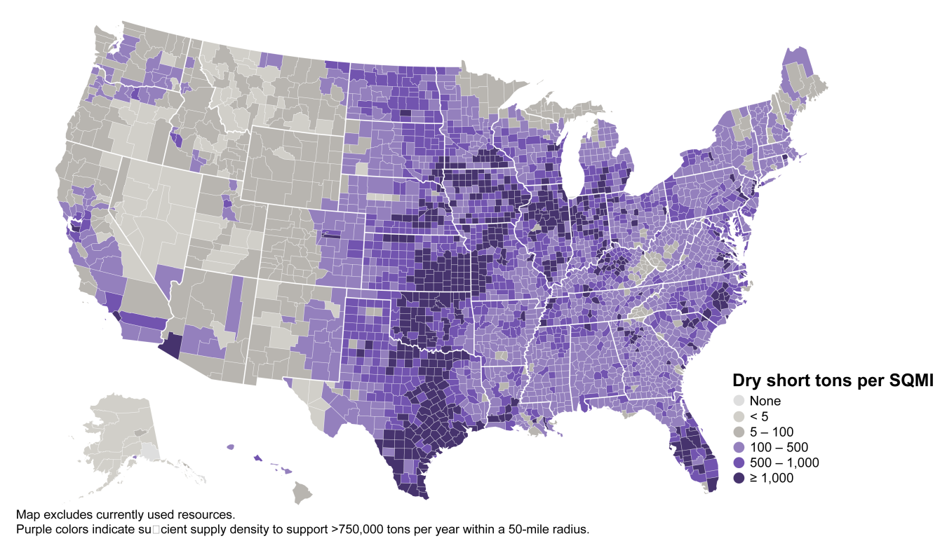 The DOE BioenergyKDF portal provides tools such as searchable information about potential biomass resources down to the county level. BioenergyKDF is the nation’s most comprehensive source of data for bioenergy, providing equitable access to information in support of a data-driven, prosperous U.S. bioeconomy.